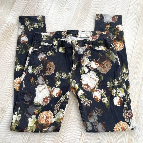 7 For All Mankind Denim - 7 For All Mankind Floral Print Skinny Jeans Size 28